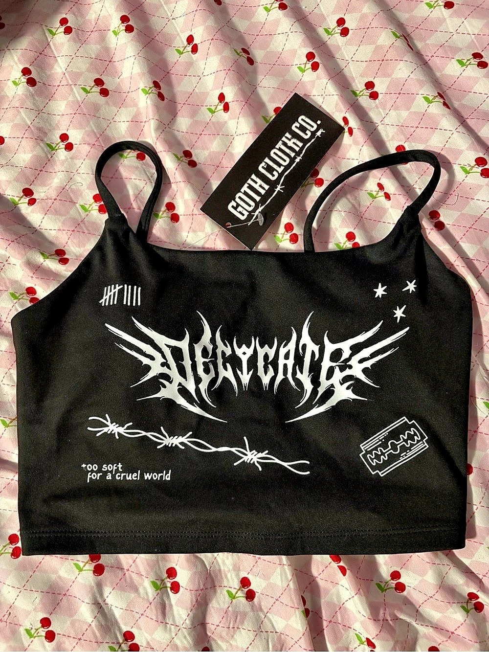 GOTH CULTURE Graphic Crop Top in Black Size Medium NWT